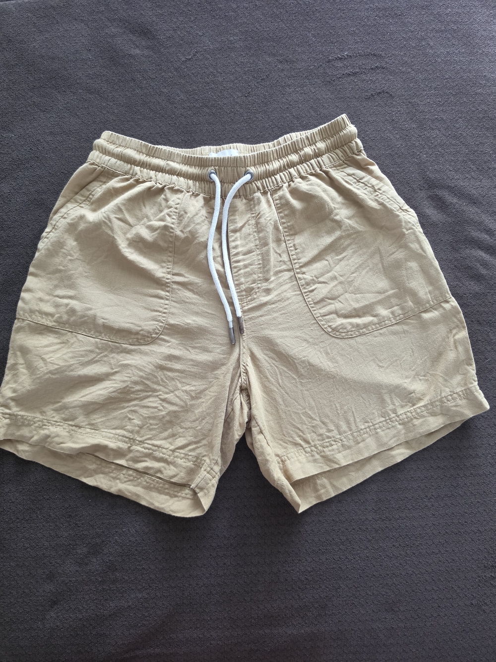 PACT Organic Cotton Hemp Patch Pocket Coastal Utility Drawstring Shorts Tan S